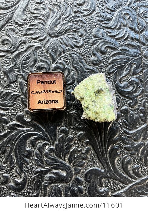 Arizona Olivine Crystals in Peridotite in Basalt Peridot Small Crystal Collector Specimen with a Wood Tag Sm2 - #uc7ieVEYghE-2