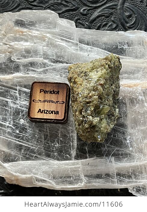 Arizona Olivine Crystals in Peridotite Peridot Collector Specimen with a Wood Tag - #xpJy86TO6co-2