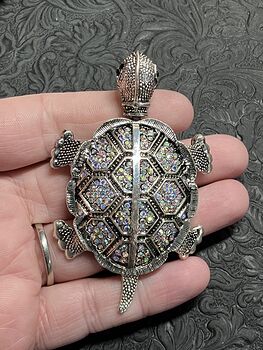 Articulated Turtle Tortoise Brooch and Pendant with Aurora Borealis Rhinestones #ay8DhC0g2u0