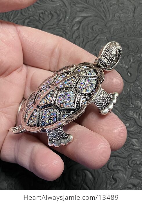 Articulated Turtle Tortoise Brooch and Pendant with Aurora Borealis Rhinestones - #ay8DhC0g2u0-6