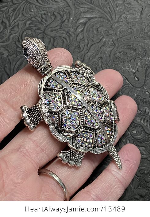 Articulated Turtle Tortoise Brooch and Pendant with Aurora Borealis Rhinestones - #ay8DhC0g2u0-7