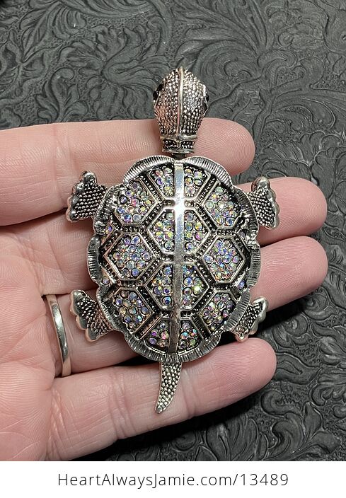 Articulated Turtle Tortoise Brooch and Pendant with Aurora Borealis Rhinestones - #ay8DhC0g2u0-1