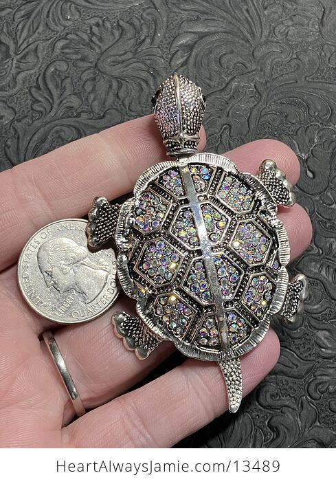 Articulated Turtle Tortoise Brooch and Pendant with Aurora Borealis Rhinestones - #ay8DhC0g2u0-2