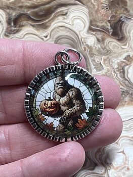 Autumn Sasquatch Bigfoot Cryptid Holding a Halloween Jackolantern Pendant Keychain Charm #HeZZa4ofxTo