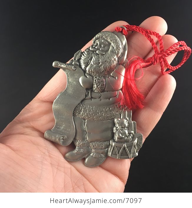 Avon Collectible Pewter Annual Christmas Ornament 1996 Santa with Pouch and Box - #sHkAuzHnVtM-1