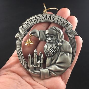 Avon Collectible Pewter Annual Christmas Ornament 1997 Santa with Pouch #3EXvCNBLYZM