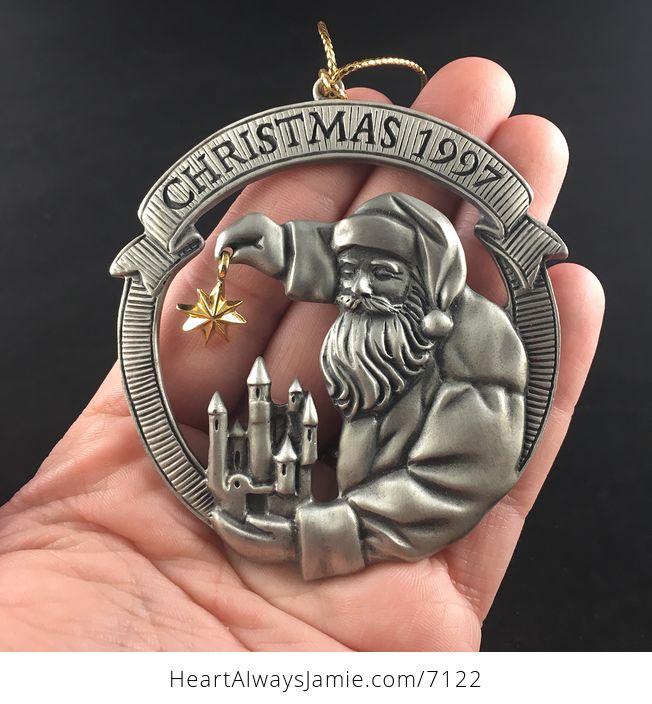 Avon Collectible Pewter Annual Christmas Ornament 1997 Santa with Pouch - #3EXvCNBLYZM-1