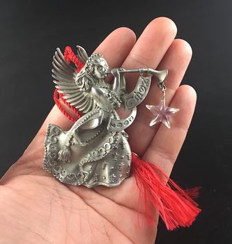 Avon Collectible Pewter Annual Christmas Ornament 2002 Angel with Pouch and Box #WI5db7jY0ic