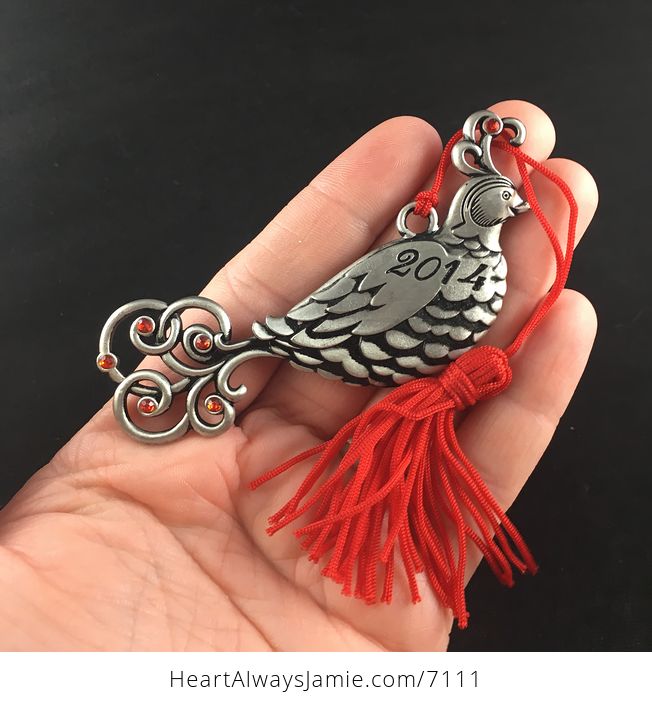 Avon Collectible Pewter Annual Christmas Ornament 2014 Partridge with Pouch - #5hg0gDjxbOo-1