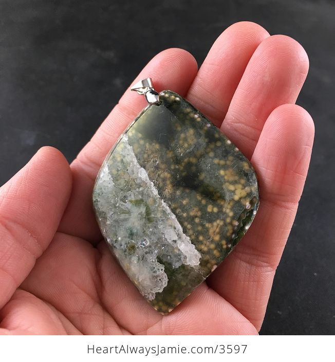 Awesome Druzy Ocean Jasper Stone Pendant Necklace - #SuFebLsgL9w-3