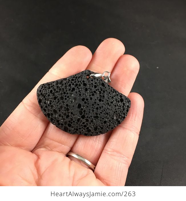 Awesome Fan Shaped Black Lava Rock Vesuvianite Pendant - #cxpjH0F9eCk-1