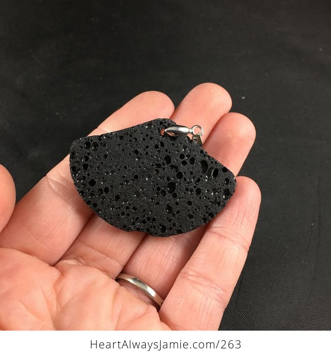 Awesome Fan Shaped Black Lava Rock Vesuvianite Pendant Necklace - #cxpjH0F9eCk-2