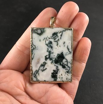 Awesome Gold Rimmed Moss Agate Stone Slice Pendant #qI00Rkmx9J4