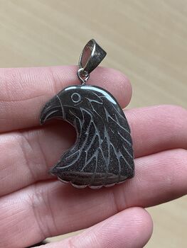 Bald Eagle Black Carved Magnetic Hematite Stone Pendant #c0cisnmayqw