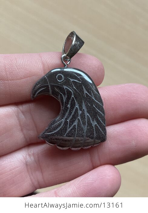 Bald Eagle Black Carved Magnetic Hematite Stone Pendant - #c0cisnmayqw-1