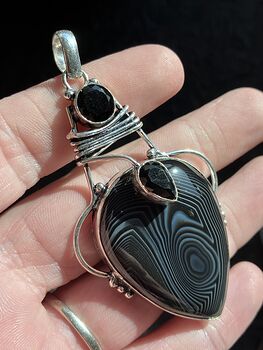 Banded Black Onyx Chalcedony Stone Crystal Jewelry Pendant #tkrNAjPLIW8