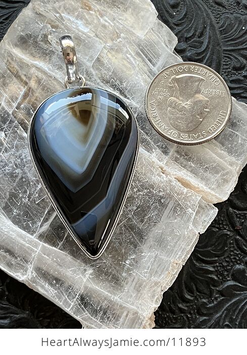 Banded Black Onyx Chalcedony Stone Crystal Jewelry Pendant - #kwvmz3up33g-6