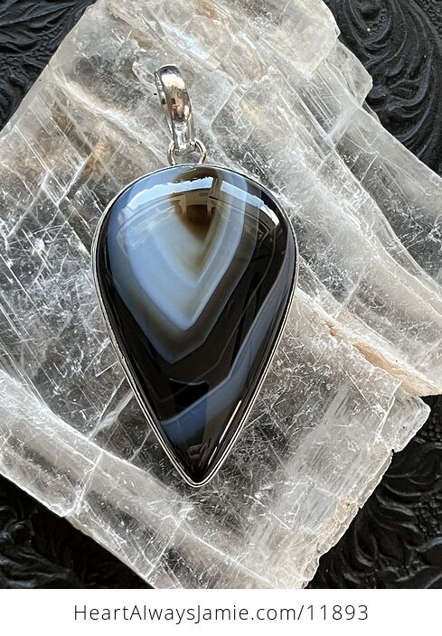 Banded Black Onyx Chalcedony Stone Crystal Jewelry Pendant - #kwvmz3up33g-5
