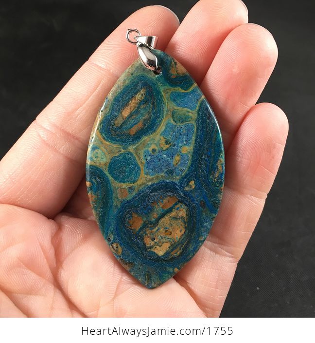 Beautiful 34islands34 Blue and Tan Malachite Stone Pendant Necklace - #Hs4yDYUCdu0-2