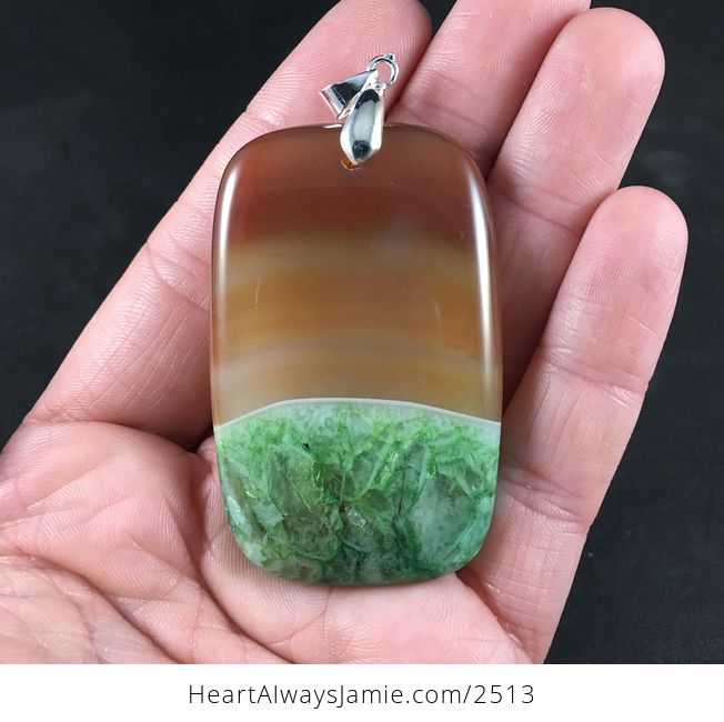 Beautiful 34sunset and Landscape34 Orange and Green Druzy Agate Stone Pendant - #eh5TgXuBx30-1