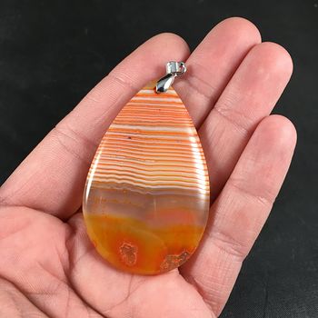 Beautiful Agate Stone Pendant with Horizontal Stripes and Semi Transparent Section #9Om6X8H2dzE
