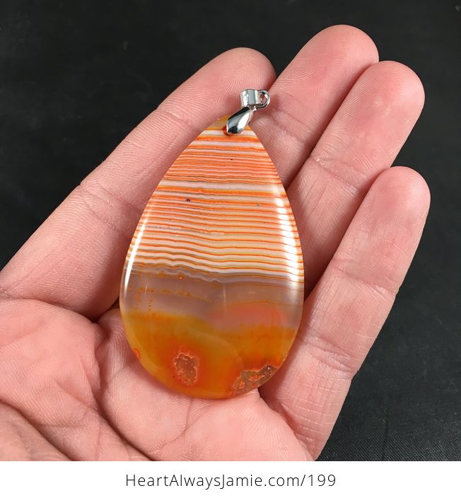 Beautiful Agate Stone Pendant with Horizontal Stripes and Semi Transparent Section - #9Om6X8H2dzE-1