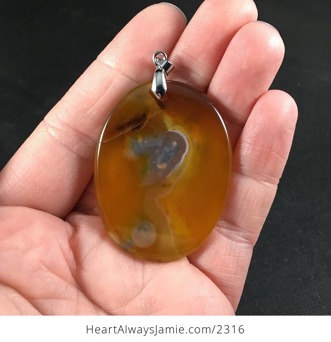 Beautiful Amber Toned and Dendrite Moss Agate Stone Pendant Necklace - #0XM2tjQbj1k-2