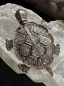 Beautiful Articulated Turtle Tortoise Brooch Pin and Pendant with Aurora Borealis Rhinestones #5DJ7Wek3AR8