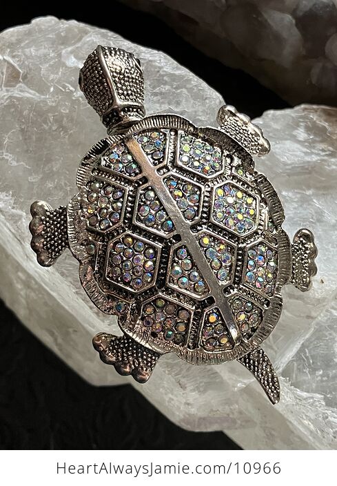 Beautiful Articulated Turtle Tortoise Brooch Pin and Pendant with Aurora Borealis Rhinestones - #5DJ7Wek3AR8-1