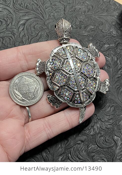 Beautiful Articulated Turtle Tortoise Brooch Pin and Pendant with Aurora Borealis Rhinestones - #VLzloznhVRo-3