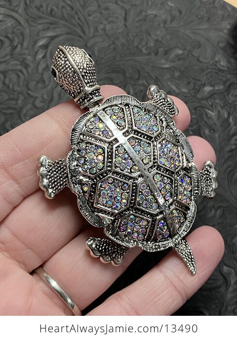 Beautiful Articulated Turtle Tortoise Brooch Pin and Pendant with Aurora Borealis Rhinestones - #VLzloznhVRo-1