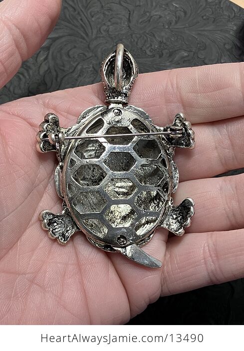 Beautiful Articulated Turtle Tortoise Brooch Pin and Pendant with Aurora Borealis Rhinestones - #VLzloznhVRo-5