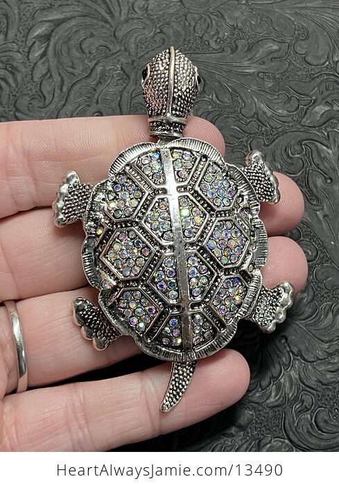 Beautiful Articulated Turtle Tortoise Brooch Pin and Pendant with Aurora Borealis Rhinestones - #VLzloznhVRo-4