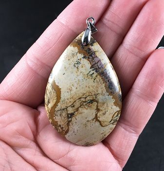 Beautiful Beige and Brown Picture Jasper Stone Pendant #QkzVpS7OG5w