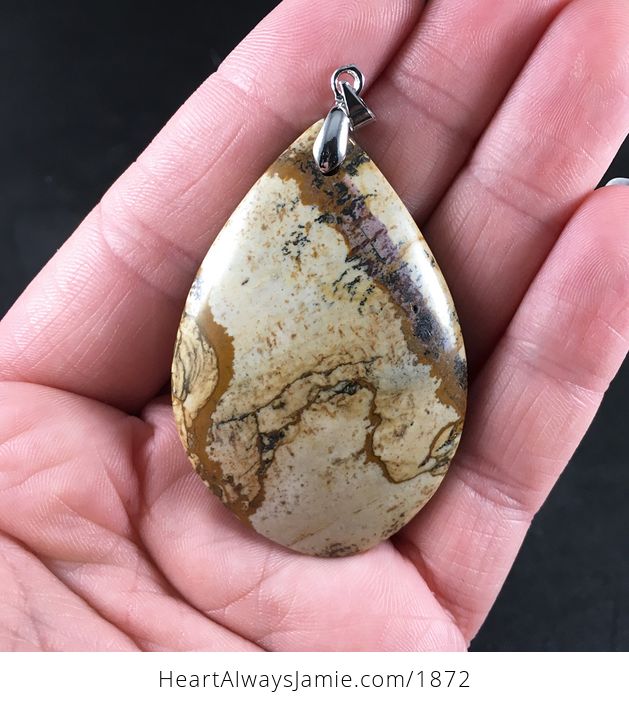 Beautiful Beige and Brown Picture Jasper Stone Pendant - #QkzVpS7OG5w-1