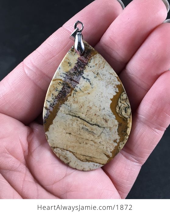 Beautiful Beige and Brown Picture Jasper Stone Pendant Necklace - #QkzVpS7OG5w-2