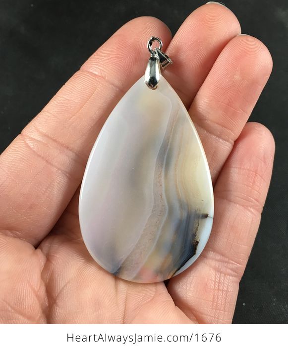 Beautiful Beige White Brown and Pink Ocean Chalcedony Agate Stone Pendant Necklace - #Yqj8AKg4HYM-2