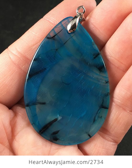 Beautiful Black and Blue Dragon Veins Stone Pendant Necklace - #UlYBlO1SyYk-2