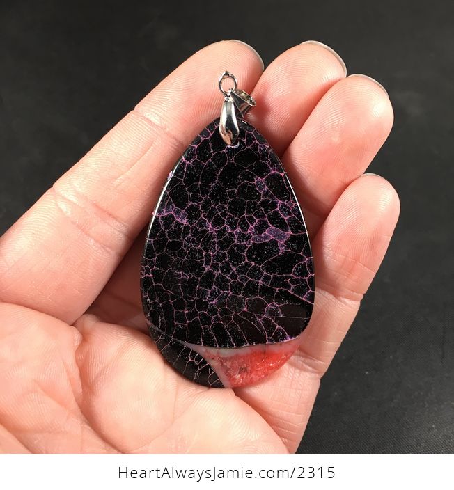 Beautiful Black and Pink Druzy Dragon Veins Stone Pendant Necklace - #gK67c8PHbOw-2
