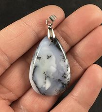 Beautiful Black White and Gray Dendrite African Moss Opal Stone Pendant #RBAns0cFrHM