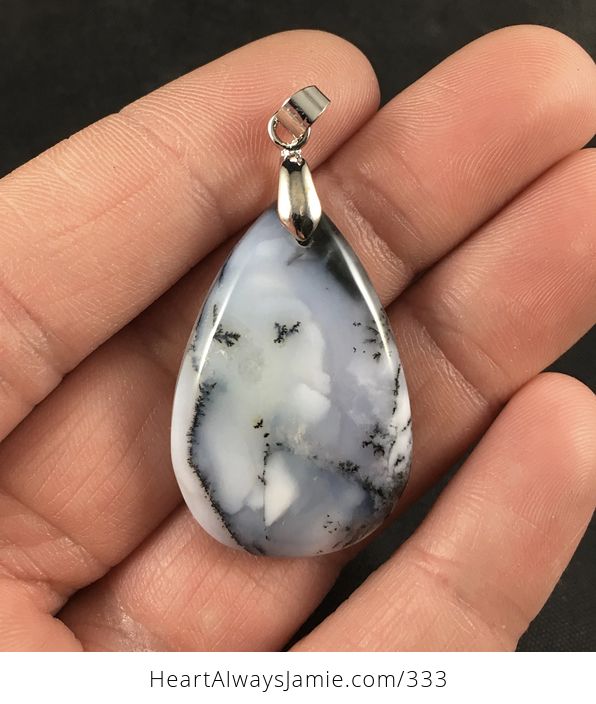 Beautiful Black White and Gray Dendrite African Moss Opal Stone Pendant - #RBAns0cFrHM-1