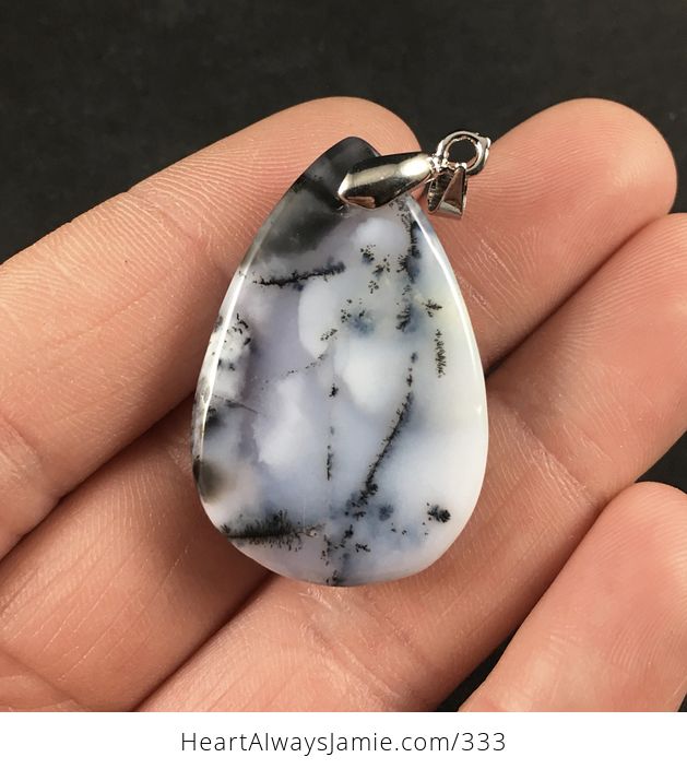 Beautiful Black White and Gray Dendrite African Moss Opal Stone Pendant Necklace - #RBAns0cFrHM-2