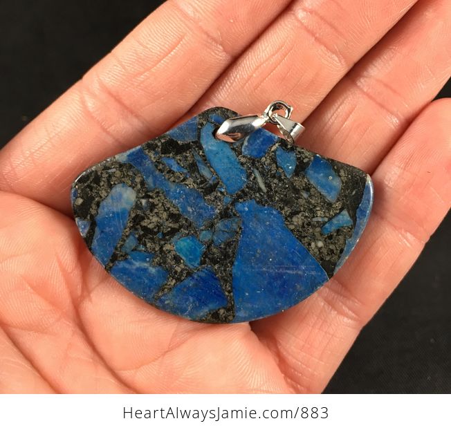 Beautiful Blue and Black Matrix Pyrite Stone Pendant Necklace - #J9JR0z6zG3E-2