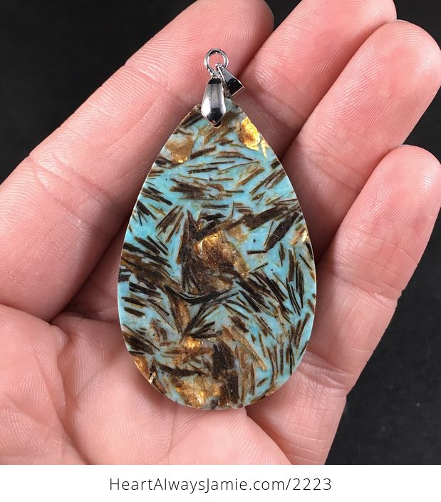 Beautiful Blue and Bornite Synthetic Stone Pendant Necklace - #eYY3pSkKaAI-2