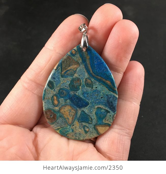 Beautiful Blue and Tan Malachite or Choi Finches Stone Pendant Necklace - #5nb09IfhjOY-2