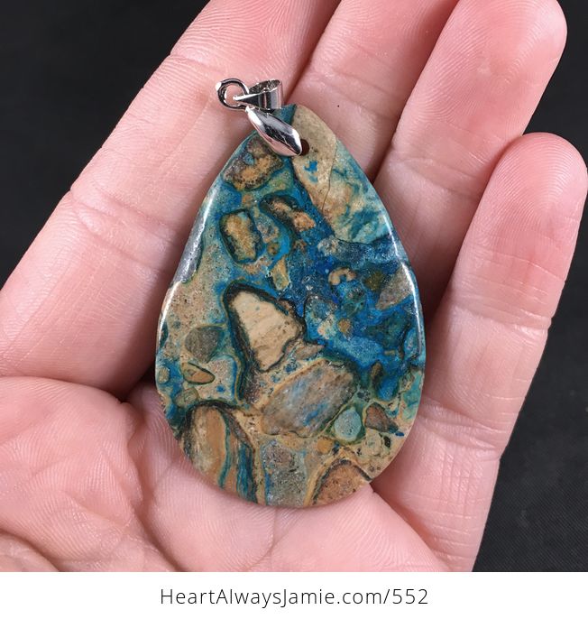 Beautiful Blue and Tan Malachite or Choi Finches Stone Pendant Necklace - #PoGk3HInyro-2