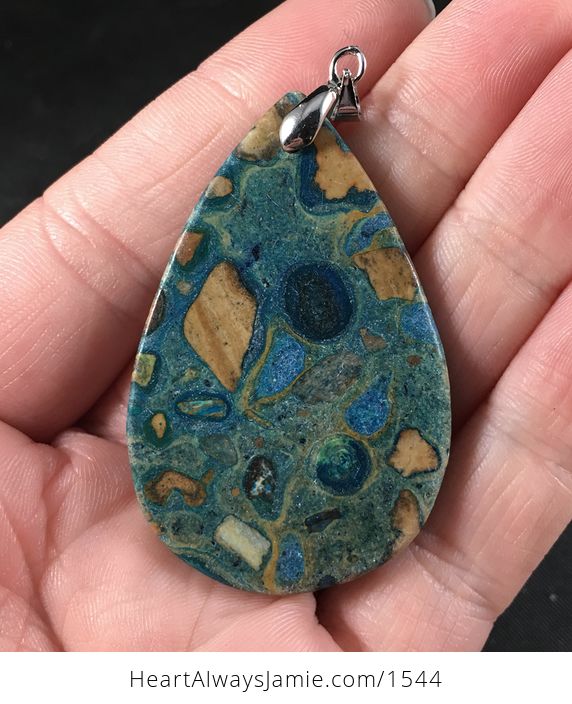 Beautiful Blue and Tan Malachite Stone Pendant Necklace - #M6YArSRolNc-2