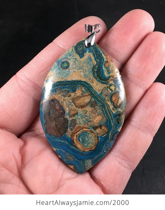 Beautiful Blue Brown and Tan 34river and Land34 Choi Finches Stone Pendant Necklace - #IuMM5nnGpmo-1