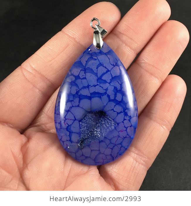 Beautiful Blue Dragon Veins Druzy Agate Stone Pendant - #zSPTjpzL9F0-1