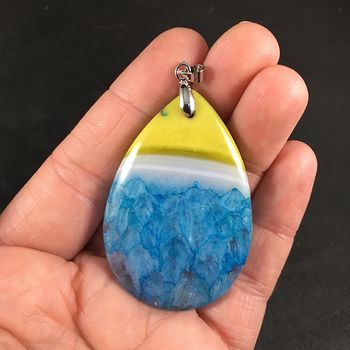 Beautiful Bright Yellow White and Blue Druzy Agate Stone Pendant Necklace #24a59vpNFSs